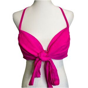 Victorias Secret Bikini Top Sz 36C Hot Pink Sash Tie Barbiecore Coquette Beach